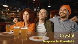  Presentation with sports bar - Presentation theme enhanced with young-people-watching-football-game background and a tawny brown colored foreground