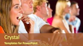  Presentation with movie theater - Presentation design enhanced with young people watching movie background and a red colored foreground