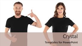  Presentation with people - Beautiful slides featuring young people wearing t-shirts backdrop and a coral colored foreground