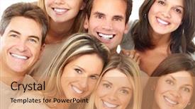  Presentation with people - Colorful PPT theme enhanced with young people with great smiles backdrop and a coral colored foreground