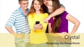  Presentation with mobile network - PPT layouts with social network teen - group of young people background and a yellow colored foreground
