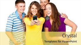  Presentation with phone - PPT layouts with mobile phone on a white background and a yellow colored foreground