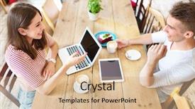  Presentation with cafe - Presentation design with young people working at cafe background and a lemonade colored foreground