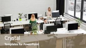  Presentation with office mix of people - Presentation design having young people working in modern background and a violet colored foreground