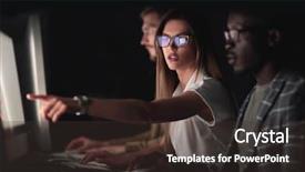  Presentation with group - PPT layouts enhanced with young people working on computers background and a tawny brown colored foreground