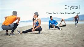  Presentation with training - Presentation theme with young-people-worming-up background and a sky blue colored foreground