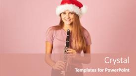  Presentation with clarinet - PPT layouts consisting of young-performer-woman-playing-clarinet background and a coral colored foreground