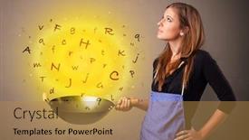  Presentation with climb 3 person - PPT theme with young-person-cooking-letters background and a gold colored foreground