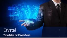  Presentation with displaying - Cool new presentation theme with body systems - young person holding hologram projection backdrop and a navy blue colored foreground