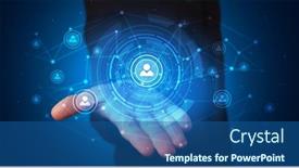  Presentation with hologram - Presentation theme with young person holding hologram screen displaying security infomartions background and a ocean colored foreground