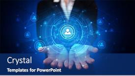  Presentation with hologram - Audience pleasing theme consisting of young person holding hologram screen backdrop and a ocean colored foreground