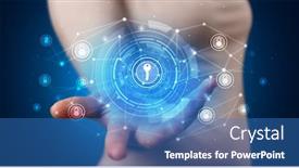  Presentation with displaying - Theme consisting of young person holding hologram screen displaying security infomartions background and a teal colored foreground