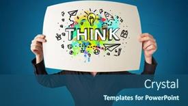  Presentation with design thinking - Presentation enhanced with young person holding paper with design thinking concept background and a ocean colored foreground