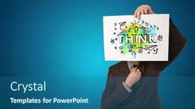  Presentation with design thinking - Audience pleasing presentation theme consisting of young-person-holding-paper backdrop and a ocean colored foreground