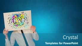  Presentation with paper - Amazing PPT theme having young-person-holding-white-paper backdrop and a ocean colored foreground