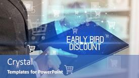  Presentation with early bird - Cool new slide set with young-person-makes-a-purchase backdrop and a teal colored foreground