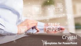  Presentation with sales funnel - Cool new theme with young-person-makes-a-purchase backdrop and a violet colored foreground