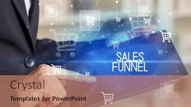  Presentation with tablet - PPT layouts enhanced with young-person-makes-a-purchase background and a coral colored foreground