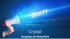  Presentation with equity - Colorful PPT layouts enhanced with young-person-shouting-in-loudspeaker backdrop and a ocean colored foreground