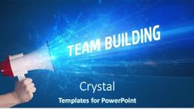  Presentation with team building - Slides having young-person-shouting-in-loudspeaker background and a ocean colored foreground