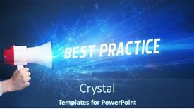  Presentation with best practice - Colorful presentation design enhanced with young-person-shouting-in-loudspeaker backdrop and a ocean colored foreground