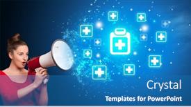  Presentation with first aid kit - PPT layouts having young-person-shouting-in-megaphone background and a teal colored foreground