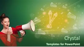  Presentation with asparagus - Slide deck having young-person-shouting-in-megaphone background and a forest green colored foreground