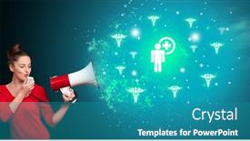  Presentation with medical worker - Audience pleasing PPT layouts consisting of young-person-shouting-in-megaphone backdrop and a teal colored foreground