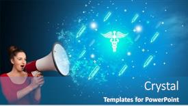  Presentation with medical pharmacy - Cool new slides with young-person-shouting-in-megaphone backdrop and a teal colored foreground