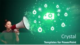  Presentation with ambulance - Slide deck with young-person-shouting-in-megaphone background and a ocean colored foreground