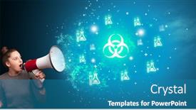  Presentation with biohazard - Audience pleasing slide set consisting of young-person-shouting-in-megaphone backdrop and a teal colored foreground