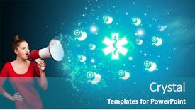  Presentation with medical pharmacy - Slide set enhanced with young-person-shouting-in-megaphone background and a teal colored foreground