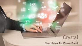  Presentation with social media network - Presentation theme with young-person-surfing-on-social background and a coral colored foreground