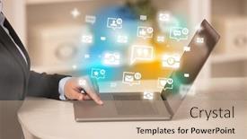  Presentation with social media network - Presentation theme consisting of young-person-surfing-on-social background and a coral colored foreground