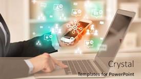  Presentation with social media network - Presentation with young-person-surfing-on-social background and a coral colored foreground