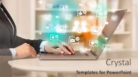  Presentation with social media network - Presentation design having young-person-surfing-on-social background and a coral colored foreground