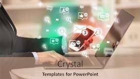  Presentation with social media network - Slides with young-person-surfing-on-social background and a coral colored foreground