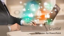  Presentation with social media network - Presentation featuring young-person-surfing-on-social background and a coral colored foreground