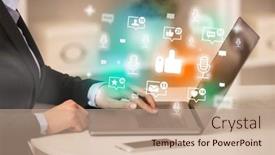  Presentation with social media network - Slide set consisting of young-person-surfing-on-social background and a coral colored foreground