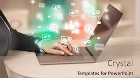  Presentation with social media network - Presentation design enhanced with young-person-surfing-on-social background and a coral colored foreground