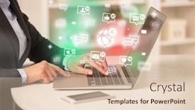  Presentation with social media network - Slide set having young-person-surfing-on-social background and a lemonade colored foreground