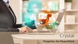  Presentation with social media network - Presentation theme featuring young-person-surfing-on-social background and a soft green colored foreground