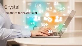  Presentation with social media network - PPT layouts enhanced with young-person-surfing-on-social background and a lemonade colored foreground