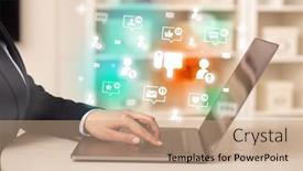  Presentation with social media network - Slide deck with young-person-surfing-on-social background and a coral colored foreground