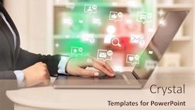  Presentation with social media network - PPT theme enhanced with young-person-surfing-on-social background and a soft green colored foreground