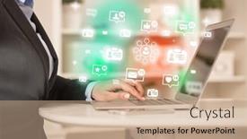  Presentation with social media network - Slide set featuring young-person-surfing-on-social background and a coral colored foreground