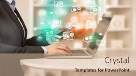  Presentation with social media network - Presentation having young-person-surfing-on-social background and a soft green colored foreground