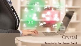  Presentation with social media network - Theme having young-person-surfing-on-social background and a soft green colored foreground