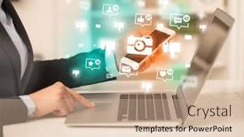  Presentation with social media network - Slide deck consisting of young-person-surfing-on-social background and a soft green colored foreground