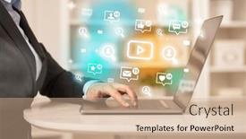  Presentation with social media network - Presentation theme consisting of young-person-surfing-on-social background and a coral colored foreground